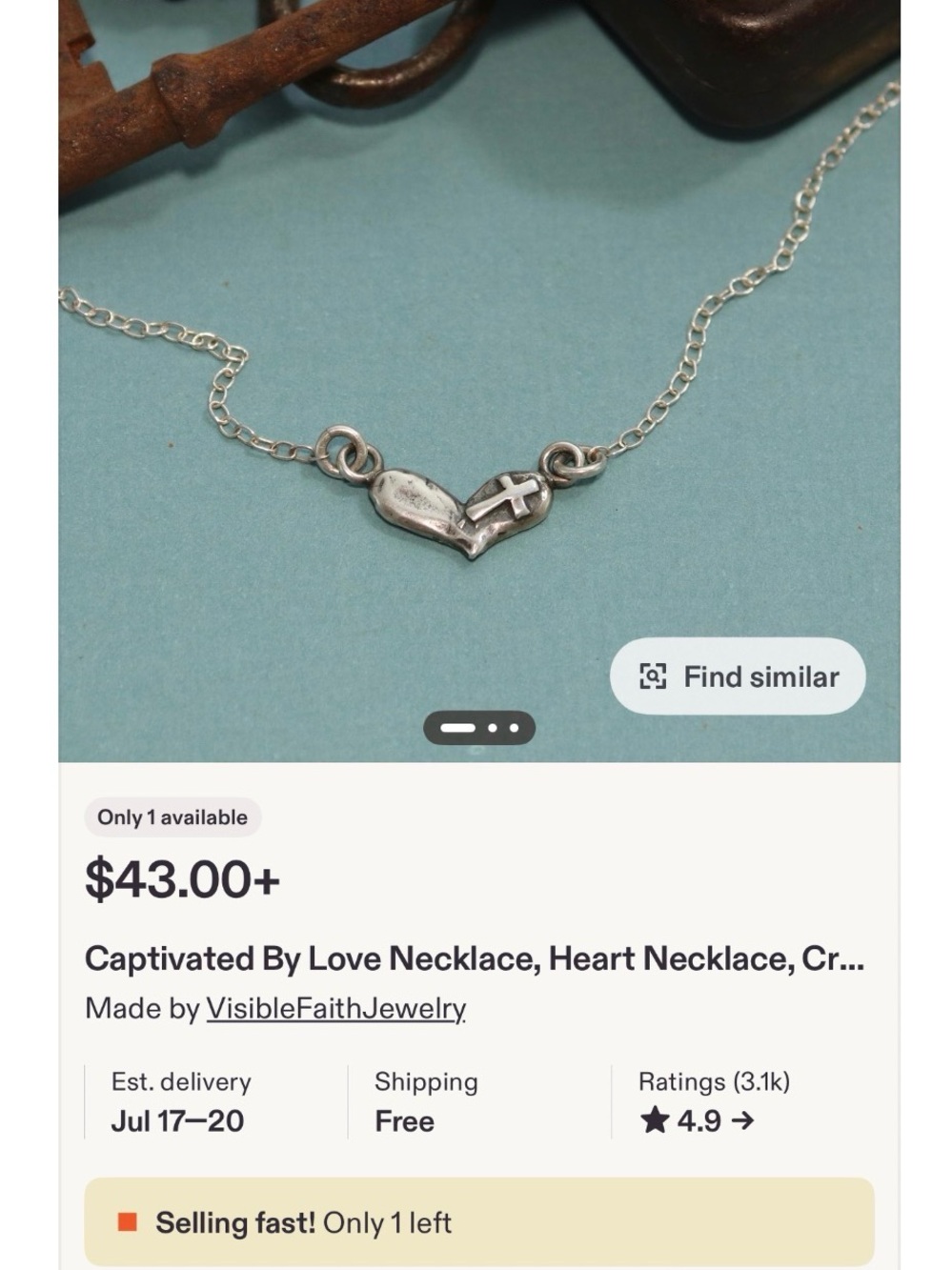 Silver Heart Necklace with Cross Accent